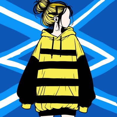realistic girl with a oversized sweatshirt on and a bun