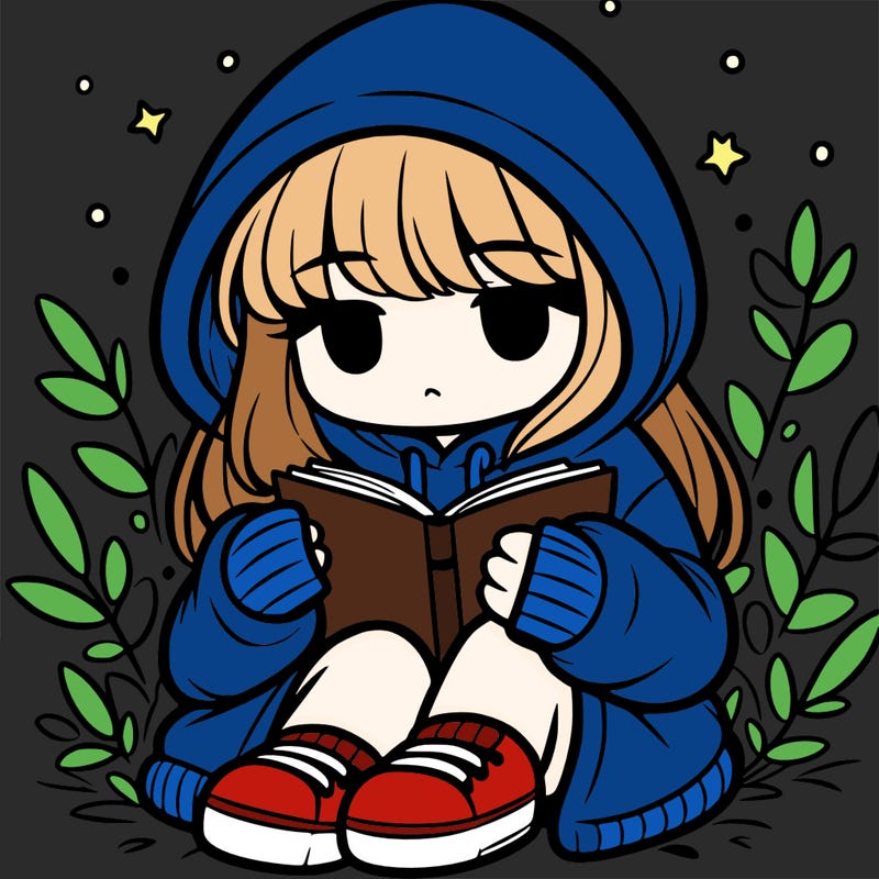 girl in oversized hoodie reading a book