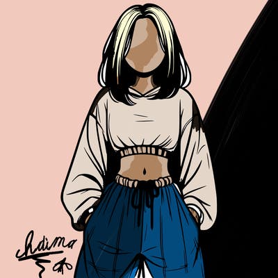 realistic girl faceless with baggy pants and a crop top
