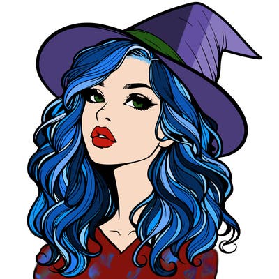 realistic witch girl with wavy hair and lips