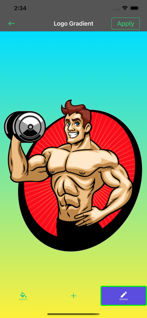 Create Logo~Make Your Own Logo - Un logo di un cartone animato di un uomo muscoloso personalizzato con uno sfondo sfumato nell'app