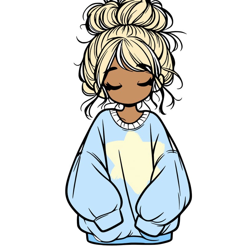 girl with baggy sweatshirt and messy bun