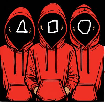 3 faceless people in  hoodies