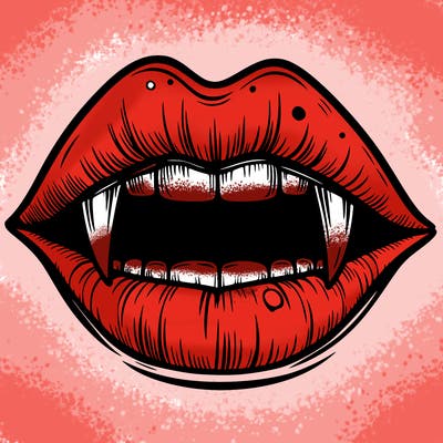lips with vampire teeth