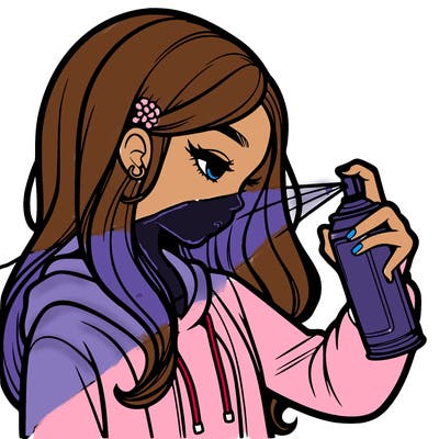 a realistic girl spray painting