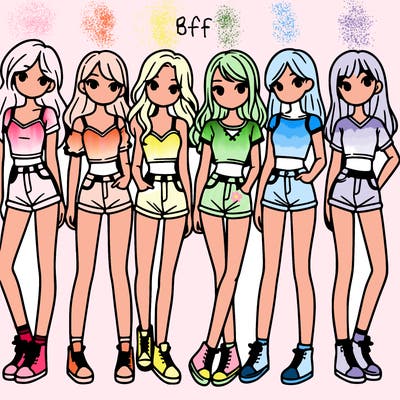 a group of girls wearing crop tops and shorts