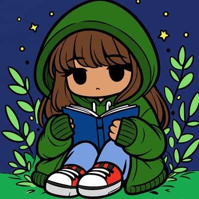 girl in oversized hoodie reading a book
