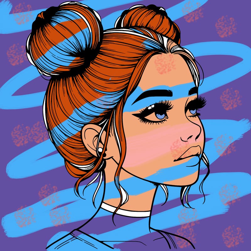 realistic girl with buns on the top of her head