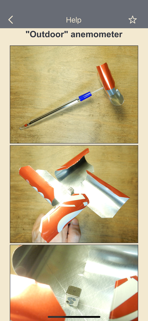 Assembly photos for a homemade outdoor wind meter using recycled cans and a magnet