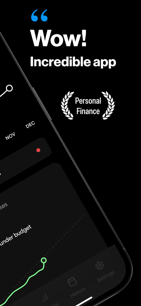 Cheddar personal finance app screenshot featuring a user testimonial and budget tracking charts in dark mode