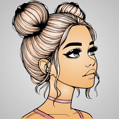 realistic girl with buns on the top of her head