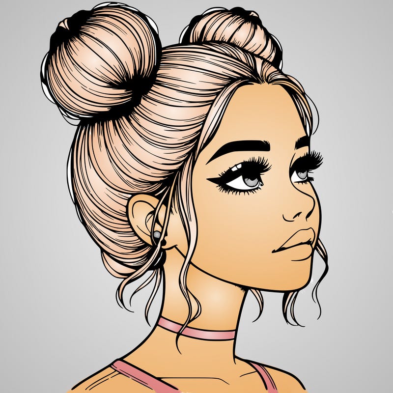 realistic girl with buns on the top of her head