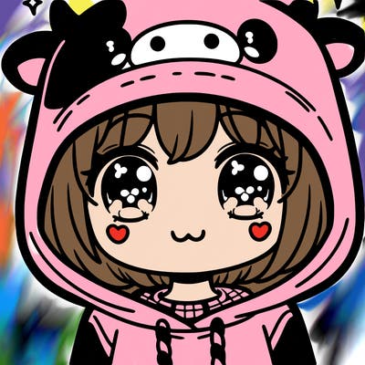 kawaii girl with cow hoodie