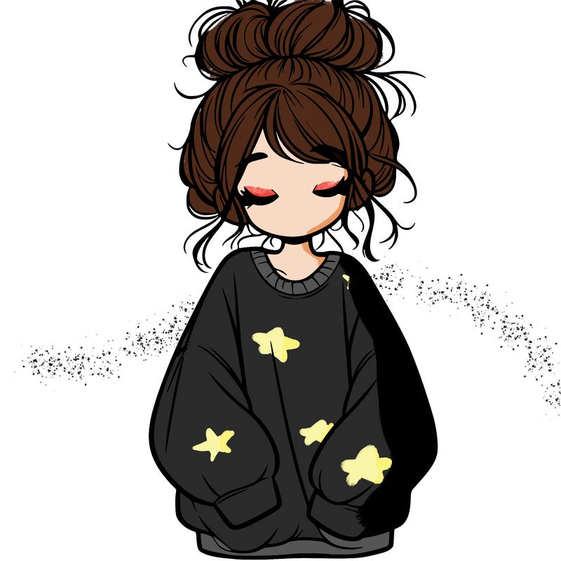 girl with baggy sweatshirt and messy bun