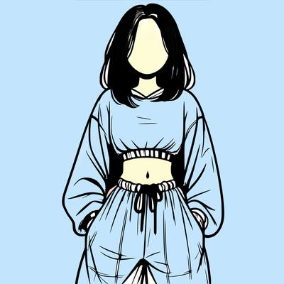 realistic girl faceless with baggy pants and a crop top