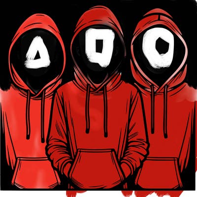 3 faceless people in  hoodies