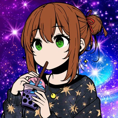 manga character drinking boba