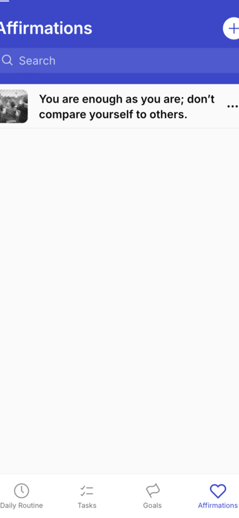 Proactive life - Tela de afirmações no aplicativo Vida Proativa mostrando uma citação positiva diária