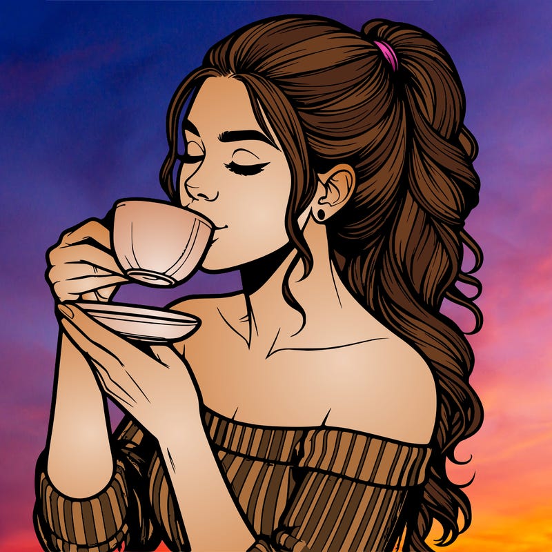 realistic woman drinking tea