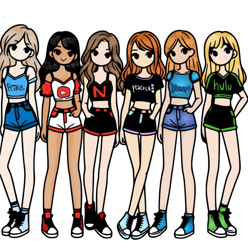 a group of girls wearing crop tops and shorts