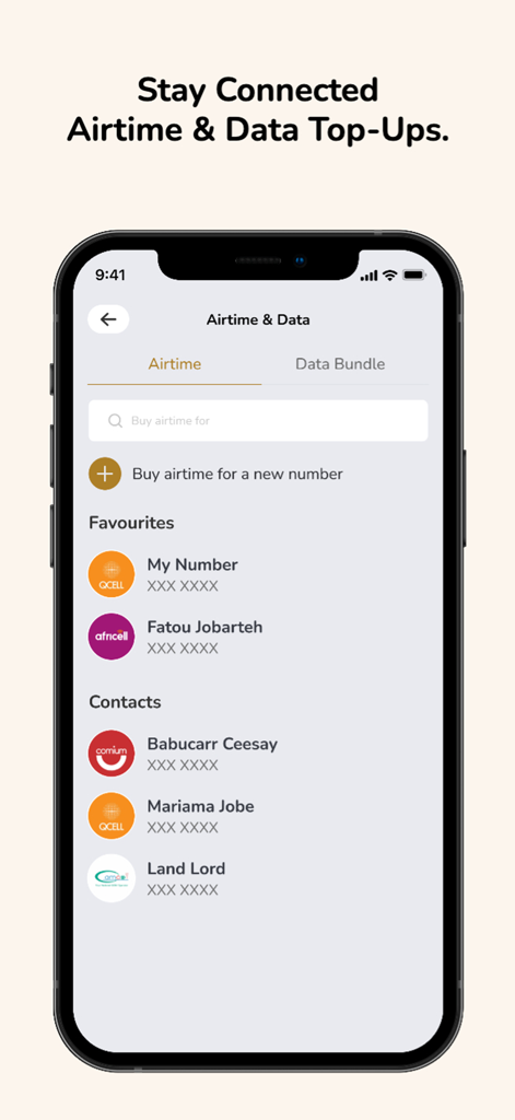Waychit app interface for mobile airtime and data bundle top-ups