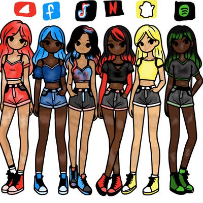 a group of girls wearing crop tops and shorts