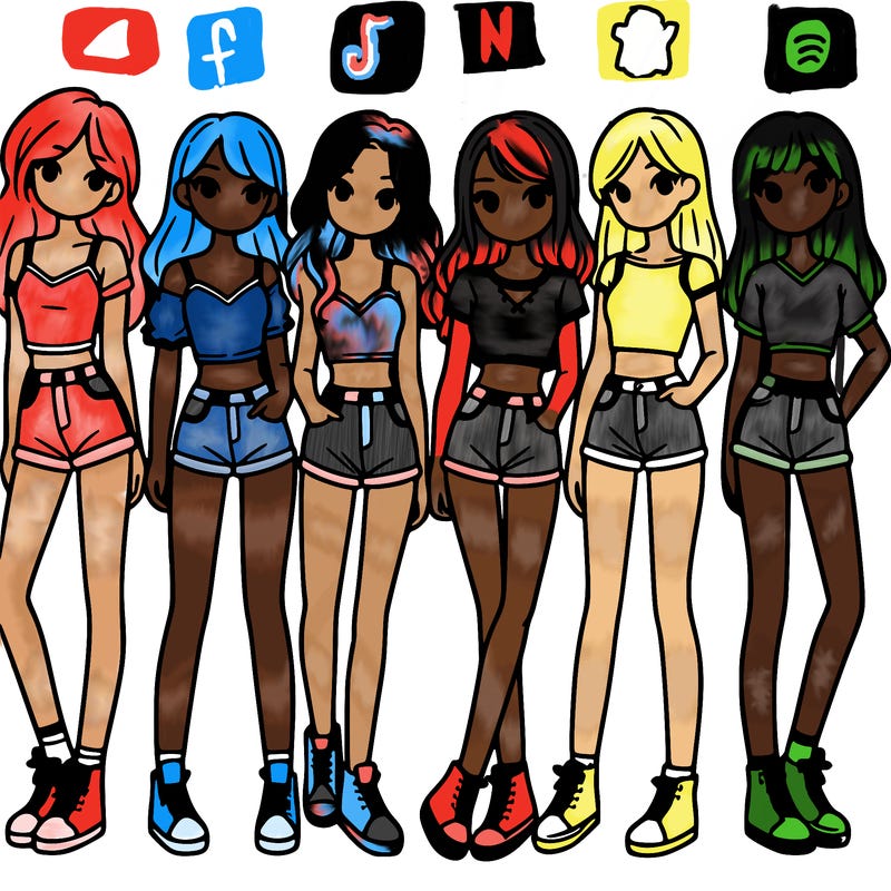 a group of girls wearing crop tops and shorts