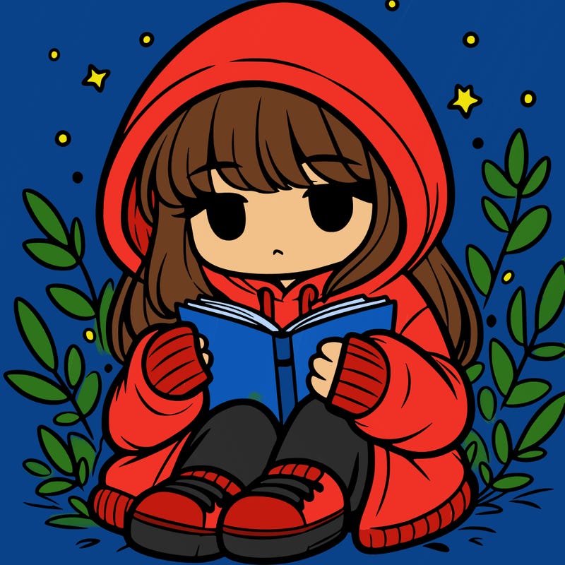 girl in oversized hoodie reading a book