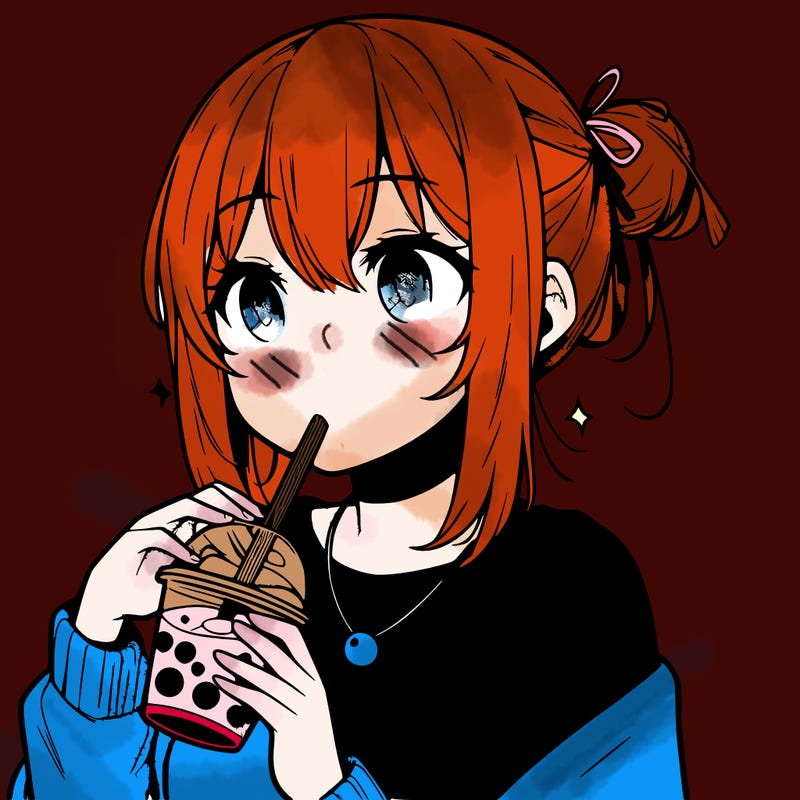 manga character drinking boba