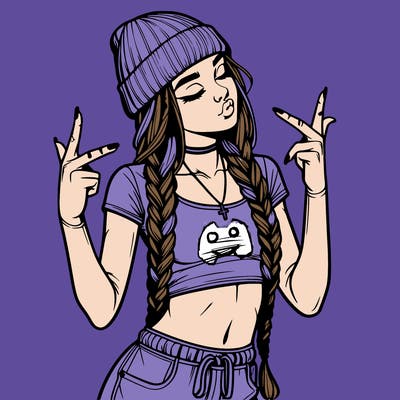 realistic teenage girl with braids and a beanie and crop top doing 🫶🏼