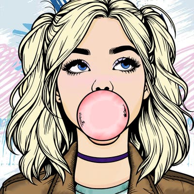 realististic girl blowing bubble -gum