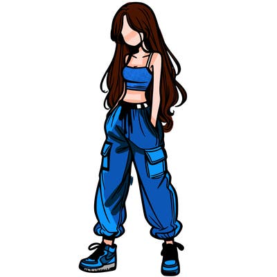girl in baggy pants crop top and long hair
