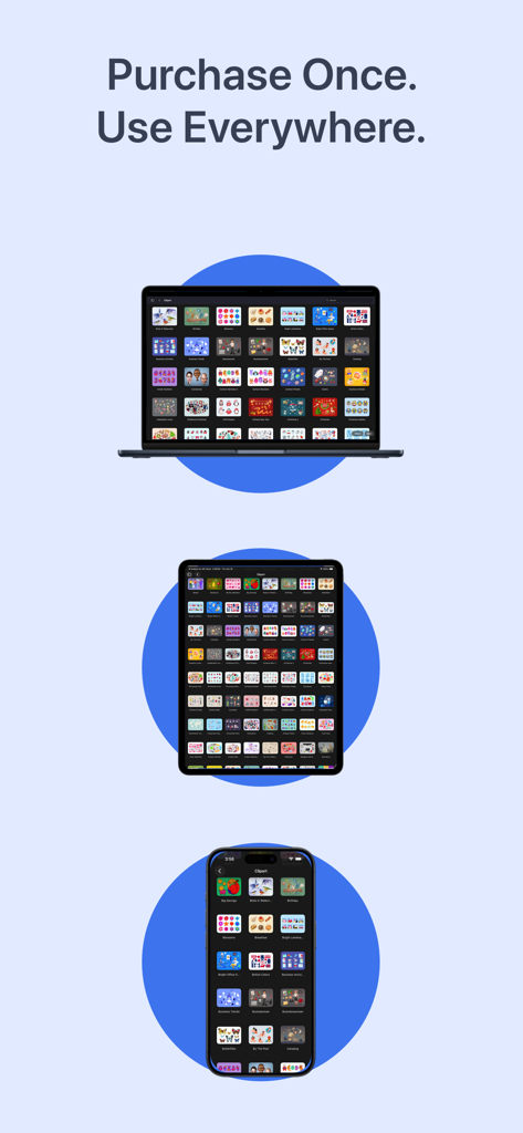 Interfaz de Toolbox para Microsoft Word mostrada en un MacBook, iPad y iPhone.