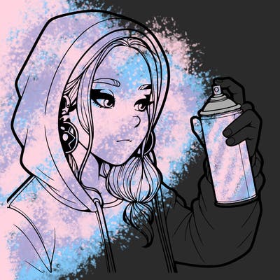 a realistic girl, spray painting
