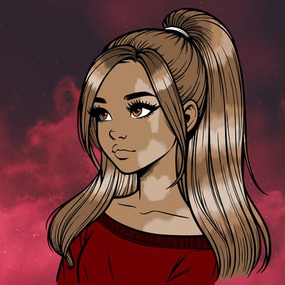 realistic girl with a high ponytail