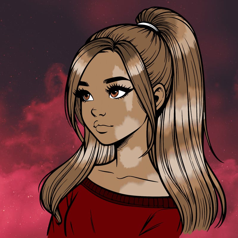 realistic girl with a high ponytail