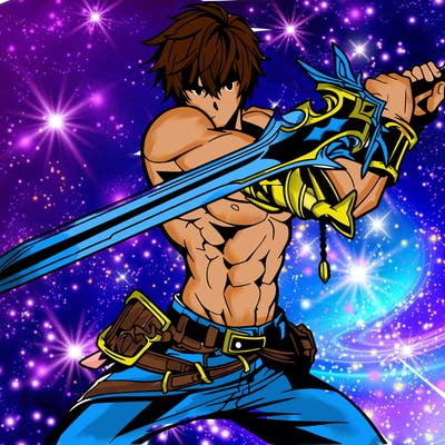 hot anime man fighting with sword