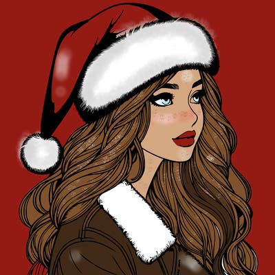 realistic girl in santa hat
