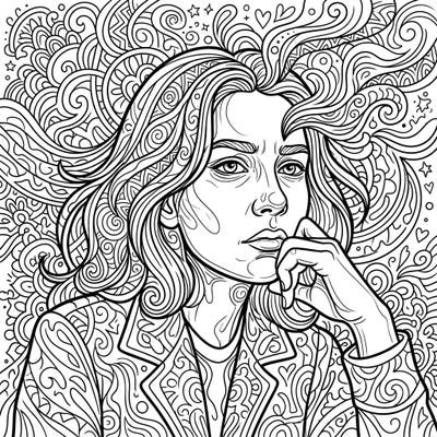 Unleash your inner artist with this captivating expressive self-portrait, designed for deep reflection and creative exploration. This intricate coloring page invites you to bring a powerful emotional narrative to life with your chosen colors.