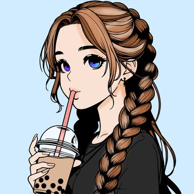 realistic girl with braided hair drinking boba