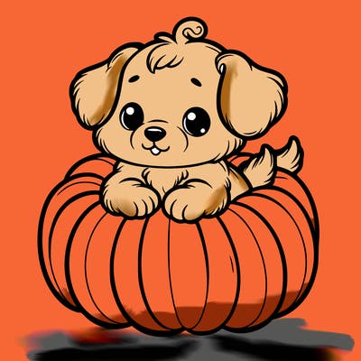 cute little puppy in a pumpkin