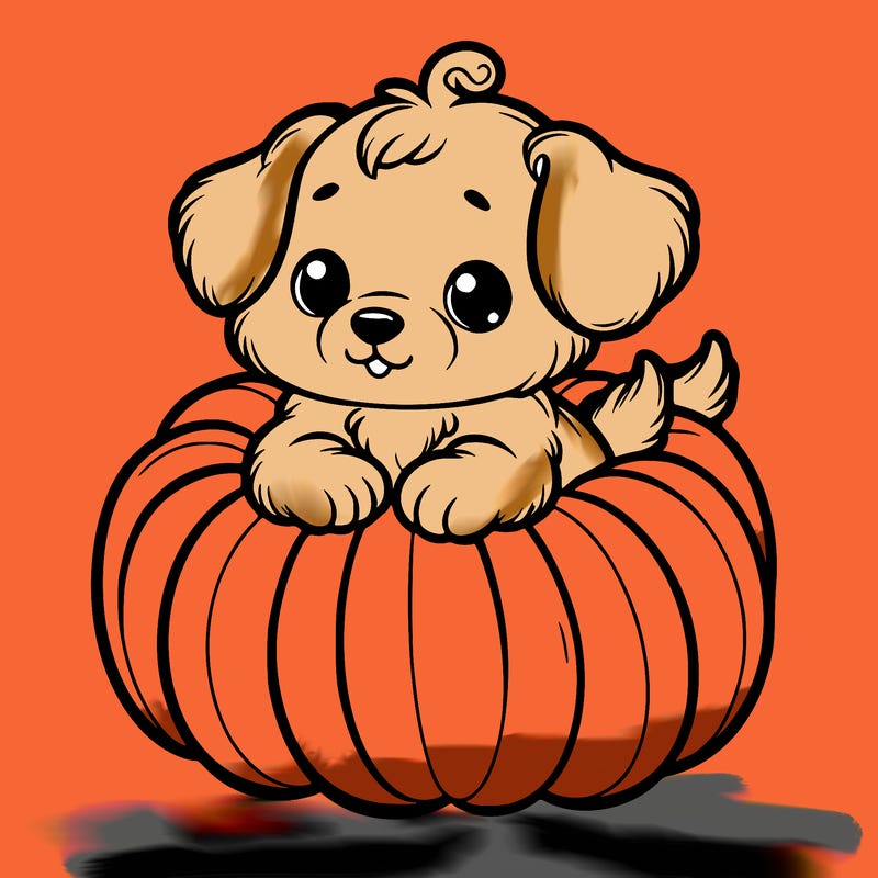 cute little puppy in a pumpkin