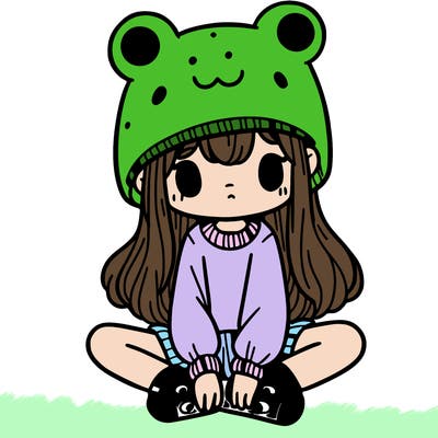 a girl wearing a frog hat and some frog socks