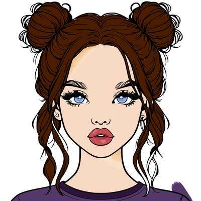 realistic girl with two buns in hair and lips