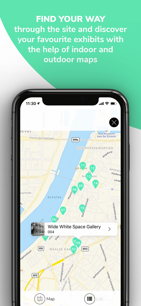 CloudGuide - CloudGuide app interface showing an interactive map with markers for museum exhibits and cultural sites