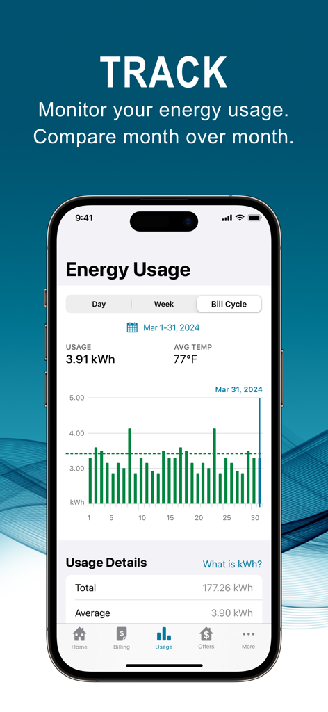 Duke Energy - Duke Energy app screen displaying energy usage data and a bar graph.