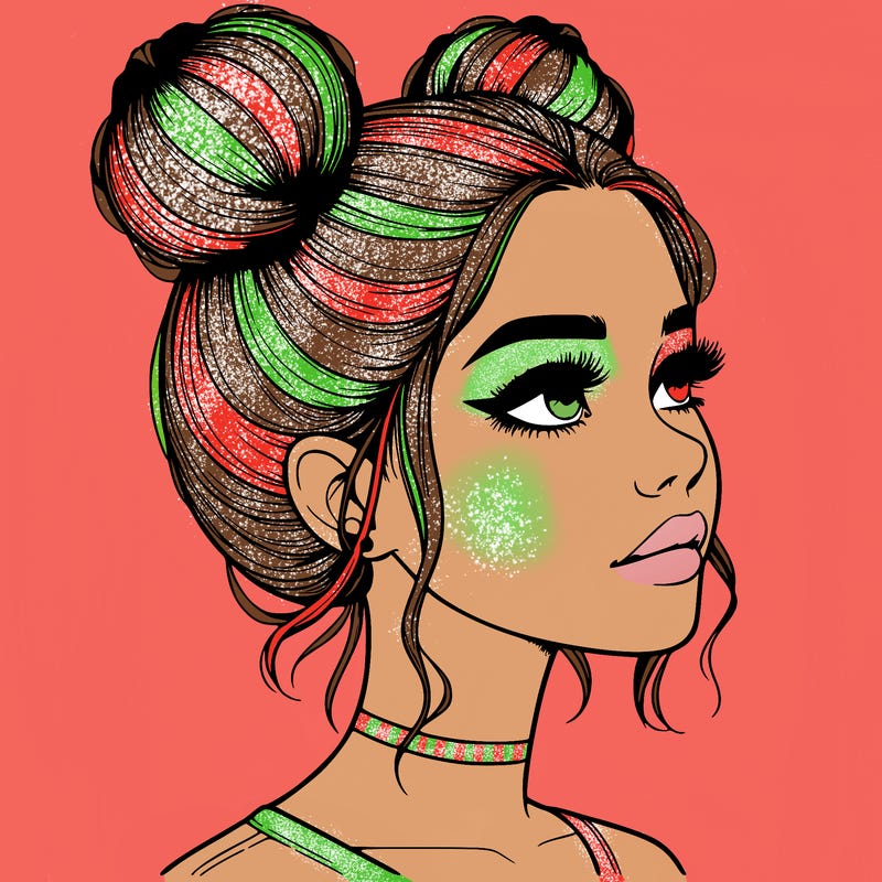 realistic girl with buns on the top of her head