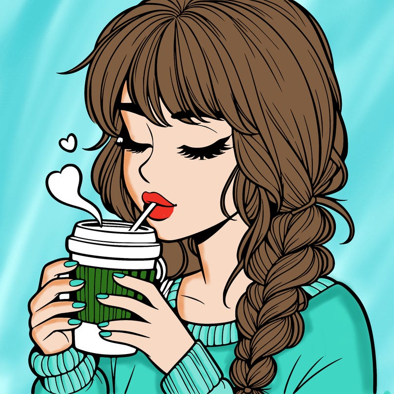 realistic girl drinking coffee