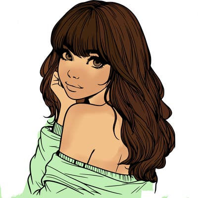 realistic girl with bangs looking over her shoulder