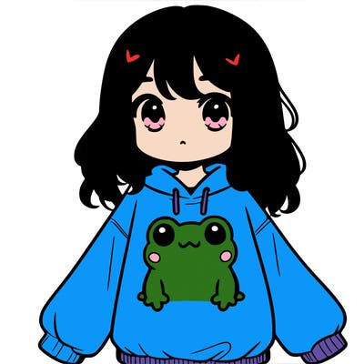 girl wearing frogging sweatshirt